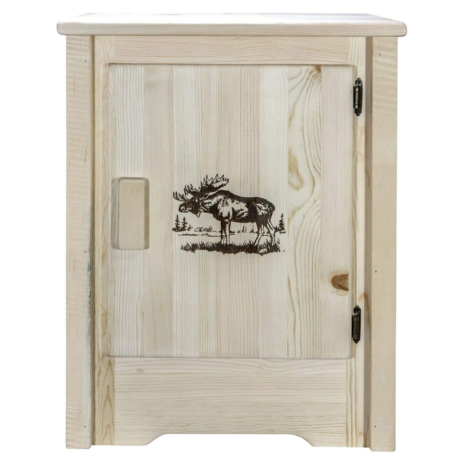 Montana Woodworks Homestead Collection Accent Cabinet With Laser Engraved Moose Design, Right Hinged, Clear Lacquer Finish