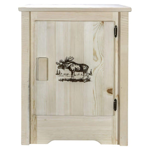 Montana Woodworks Homestead Collection Accent Cabinet With Laser Engraved Moose Design, Right Hinged, Clear Lacquer Finish