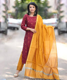 Anni Designer Women'S Rayon Viscose Printed Straight Kurta With Pant & Dupatta (Sdf Maroon_L_Maroon_Large),Maroon,L,Rayon,Regular,