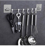 ORBITORA Self Adhesive Stainless Steel Rod with 6 Hooks Wall Mounted Kitchen Utensil Hanging Rack Holder | Bathroom Towel Hanger