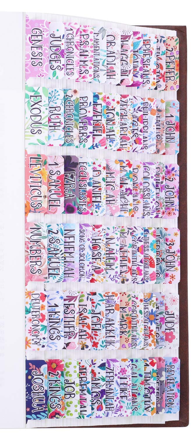 Floral Bible Tabs Laminated with Matte Film, Large Print Easy to Read, Cute Bible tabs for Women and Girl, 90 Bible Index tabs i