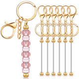 Huwena 6 Pcs Beadable Keychain Bars Blanks Bead Keychain Metal for Pendant DIY Crafts Jewelry Making Gift(Gold)