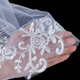 Acenail 2 Tiers Bride Wedding Veil Waist Veil Short Lace Edge Veil with Comb Bridal Tulle Hair Accessories for Brides (White)