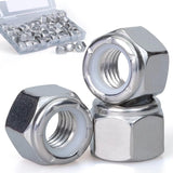 3/8-16, Nylon Insert Hex Lock Nuts, 304 Stainless Steel, Bright Finish, Coarse Thread, Machinery, Automotive, Outdoor, Wooden Fu