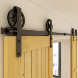 CCJH 7.5ft Heavy Duty Double Sliding Barn Door Hardware Kit -Smoothly and Quietly -Fit 23 inch Door Panel (Big Spoke Wheel Hange