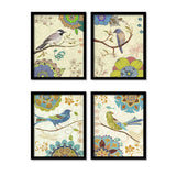 Paintingmantra Beautiful Birds & Floral Art Framed Painting Posters For Room Decoration, Set Of 4 Black Frame Art Prints/Posters