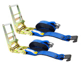 Mytee Products (2 Pack Ratchet Tie-Down Straps with Flat Hooks, 4 x 30' Ratchet Straps Blue | 16,200 Lbs Breaking Strength | Tie