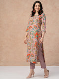Gosriki Women'S Cotton Blend Straight Printed Kurta With Pant (Tinka Peach-Nw-Gs_M_Peach_Medium),Peach,,B0CTXH5PXP
