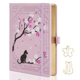 TIEFOSSI A5 Lined Journal, Cute Cat Journal for Women Girls, College Ruled Notebook with Pretty Sakura Pattern, Aesthetic Diary 