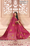 Pujia Mills Womens Banarasi Jacquard Silk Saree With Rich Pallu Pink Free Size