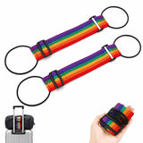 Kawn 2 Pcs Rainbow Luggage Strap For Suitcase | Adjustable Elastic Nylon Travel Belt With Dual Loop Fastening | Wide Stretch Bag