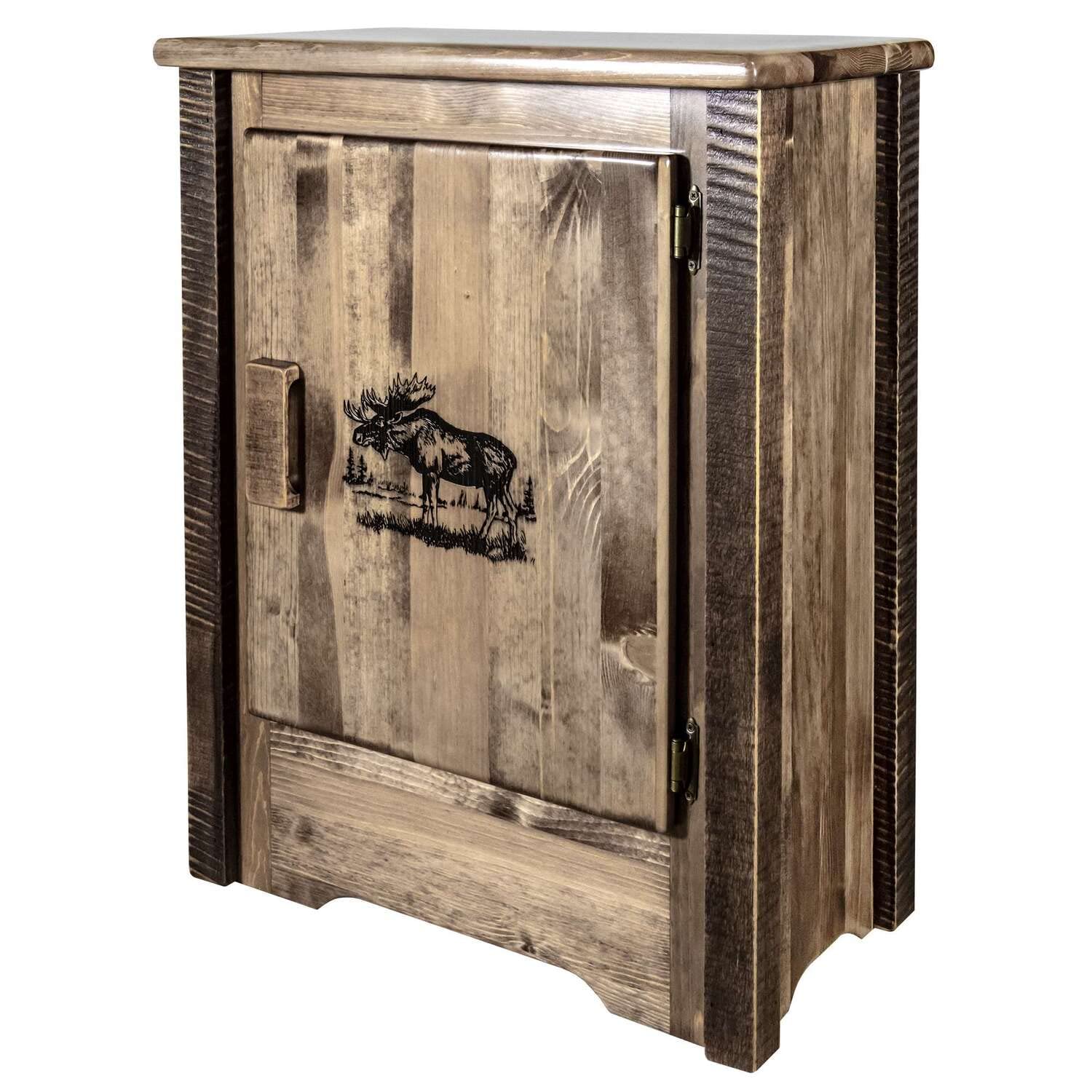 Montana Woodworks Homestead Collection Accent Cabinet With Laser Engraved Moose Design, Right Hinged, Stain & Clear, Stained & C