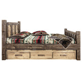 Montana Woodworks Homestead Collection Single Storage Bed With Laser Engraved Wolf Design, Stain & Clear Lacquer