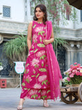 Anni Designer Women'S Rayon Viscose Printed A-Line Kurta With Palazzo & Dupatta (Amala Pink-Vks01_L_Pink_Large),Pink,L,,,