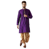 Sojanya (Since 1958, Men'S Purple & Gold Silk Blend Kurta & Dhoti Set, Size: L