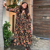 Anni Designer Women'S Rayon Blend Printed Anarkali Kurta With Pant & Dupatta (Belono Black_M_Black_Medium),Black,M,,,