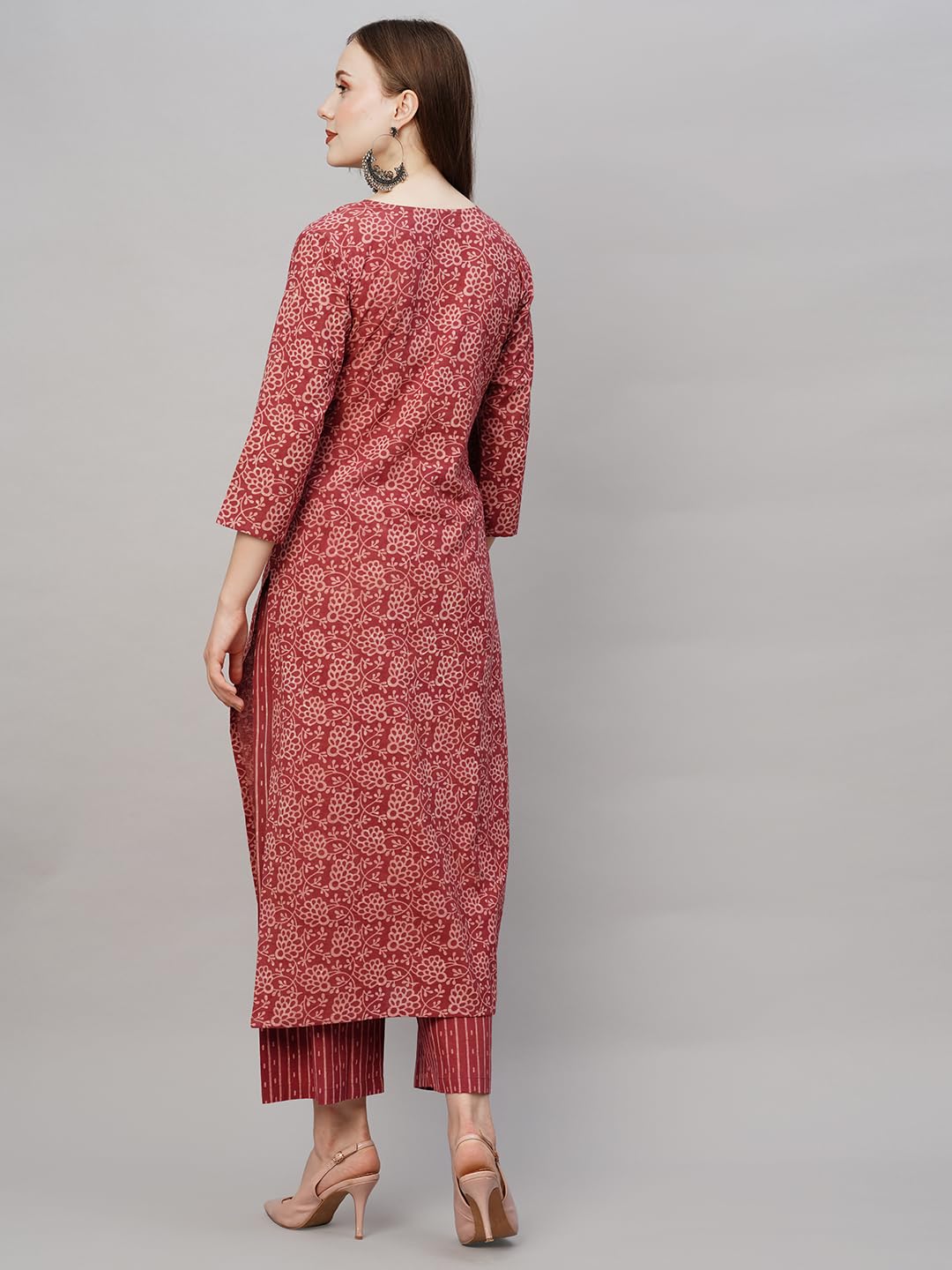 Anni Designer Women'S Cotton Blend Printed Straight Kurta With Pant (Pina Peach_S_Peach_Small),Peach,S,Cotton Blend,Regular,