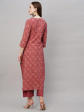 Anni Designer Women'S Cotton Blend Printed Straight Kurta With Pant (Pina Peach_S_Peach_Small),Peach,S,Cotton Blend,Regular,