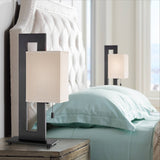 360 Lighting Modern Accent Table Lamps 20.5 High Set of 2 Espresso Bronze Open Rectangular Metal Base Oatmeal Floating Box Shade