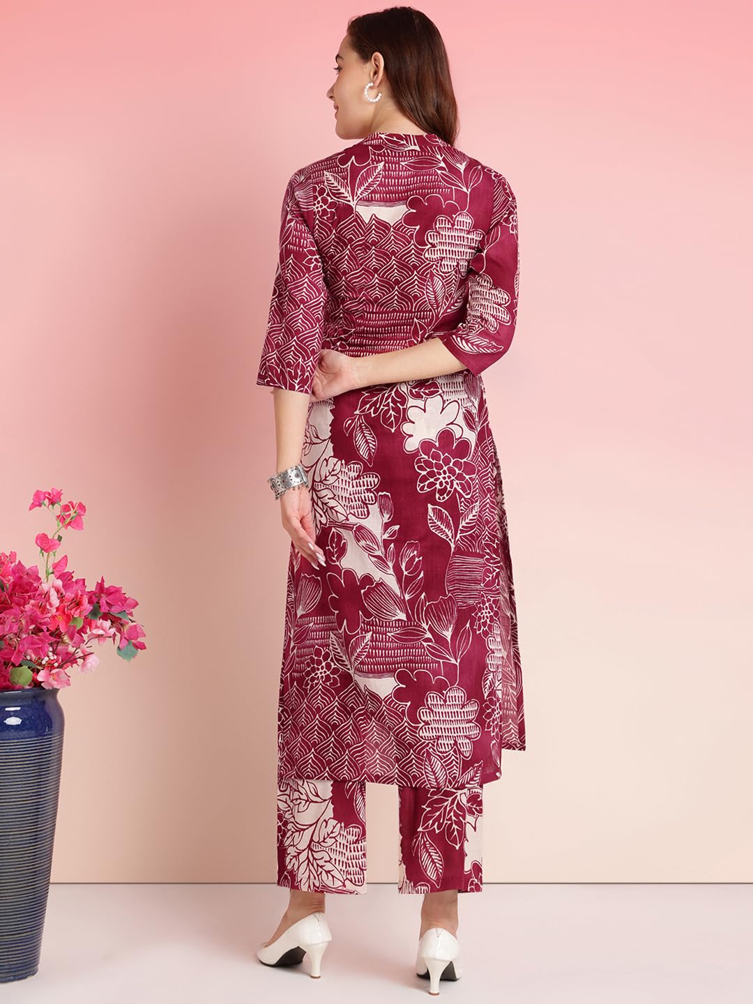Anni Designer Women'S Rayon Blend Straight Printed Kurta With Pant (Tomsk Maroon_L_Maroon_Large),Maroon,L,Rayon Blend,Ethnic,