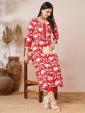 Anni Designer Women'S Cotton Blend Printed Straight Kurta With Pant (Pustak Red-Vks05_Xxl_Red_Xx-Large),Red,2XL,,,