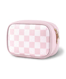 HFLZBRO Travel Makeup Bag for Women-Cute Make up Bag with Compartments,Portable Vegan Leather Cosmetic Bag for Purse, Checkered 