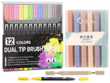 Corslet 18Pc Dual Tip Colour Markers Set - 12Pc Brush Pens 12 Shades & 6Pc Aesthetic Highlighter Pen Pastel Highlighter Set Sket