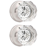 Orger 2 Pack Privacy Door Knobs, Clear Glass Door Handles, Satin Nickel Finish with Zinc Alloy Round Rosette, Crystal Interior D