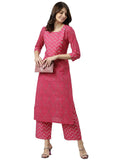 Anni Designer Women'S Cotton Blend Printed Straight Kurta With Palazzo (Pimpli) Pink,Pink,2XL