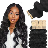 Lashey Tape in Hair Extensions Human Hair 40pcs 100g Body Wave 14 Inch 100% Real Human Hair Tape ins for Women Natural Black