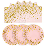 CENLBJ Pink and Gold Paper Plates- 100 Pack- 50 x 7 Dessert Plates & 50 x 6.5 Napkins, Pink Paper Party Supplies for Baby Shower
