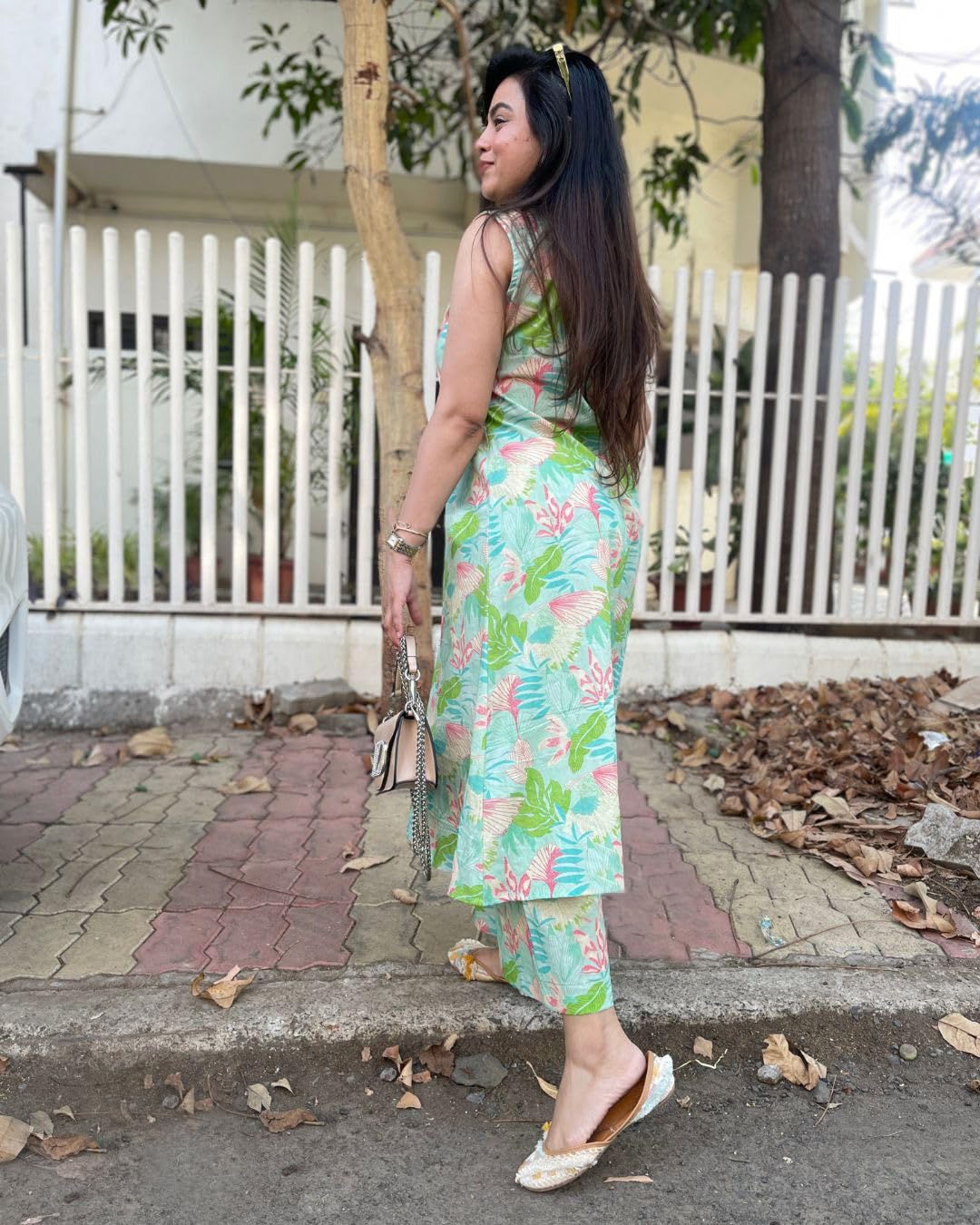 Anni Designer Women'S Rayon Viscose A-Line Printed Kurta With Pant (Uzma Green_M_Green_Medium),Green,M,Rayon,A-Line,