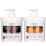 Advanced Clinicals Vitamin C Brightening Cream + Manuka Honey Body Lotion & Face Moisturizer 2pc Skincare Set For Women & Men | 