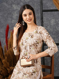 Anni Designer Women'S Cotton Blend Straight Printed Kurta With Pant (Bhutam Beige_M_Beige_Medium),Beige,M,,,