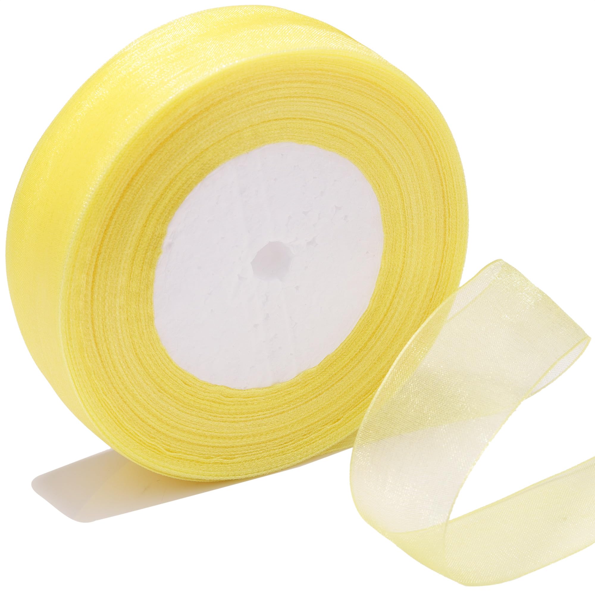 Bsikon 1 Inch Sheer Organza Ribbon 50 Yards Yellow Chiffon Ribbon for Gift Wrapping,Bouquets,Wedding,DIY Craft