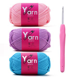 Sekafris Crochet Yarn with Cotton - Chunky Yarn for Crocheting - Parfait Colors (Pink, Pale Purple, Lake Blue)
