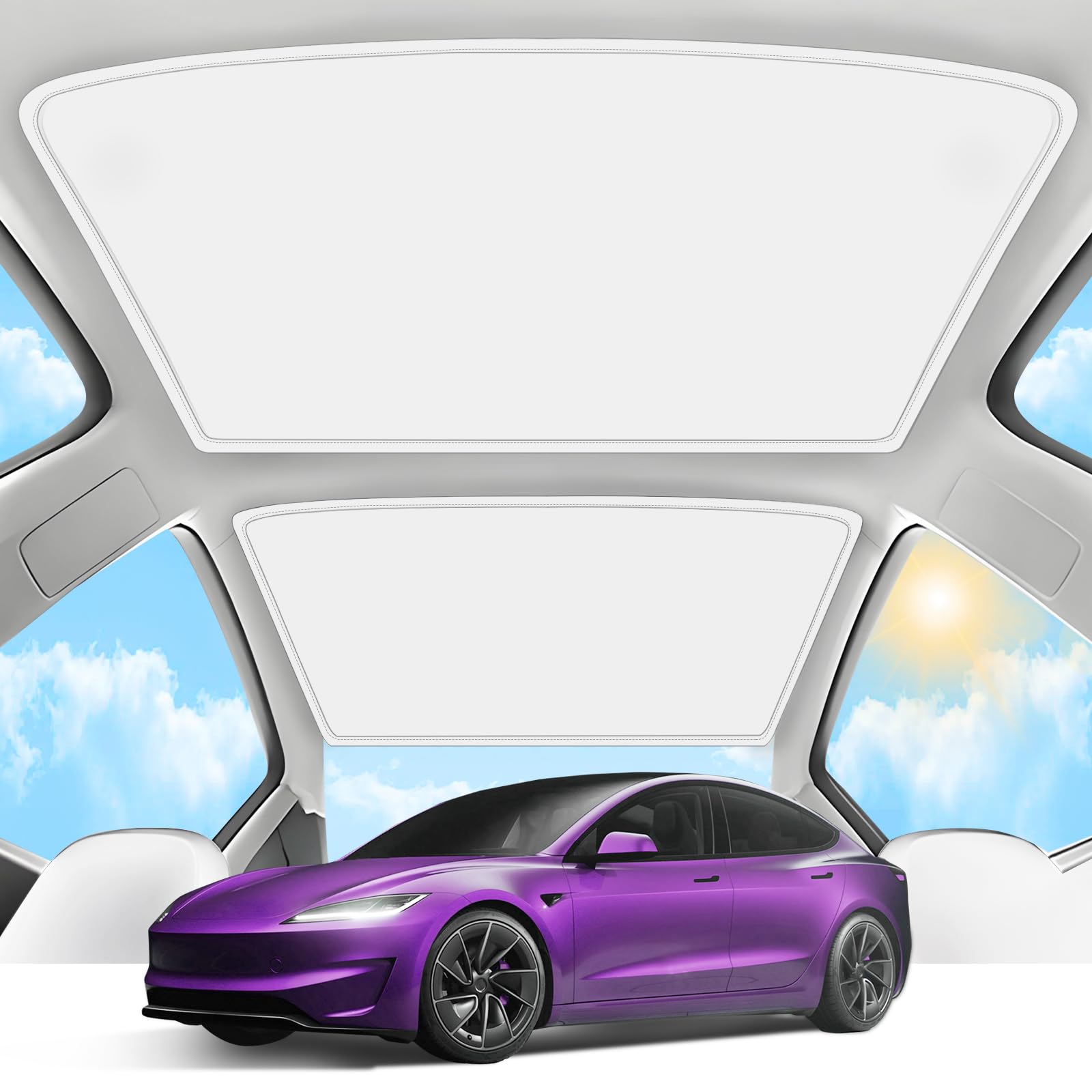 TSLDRV 2025 Upgrade Sunshade Roof for Tesla Model 3 Highland 2024 2025 [No-Gap/Sag-Free] Heat Insulation Glass Roof Sunshade Sun