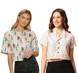 Toplot Women'S Casual Printed Crop Top With Short Sleeve Pack Of 2 (Combo-5135-Wht-Cku-Xs),White-Chiku,,B0CCXT9F8X