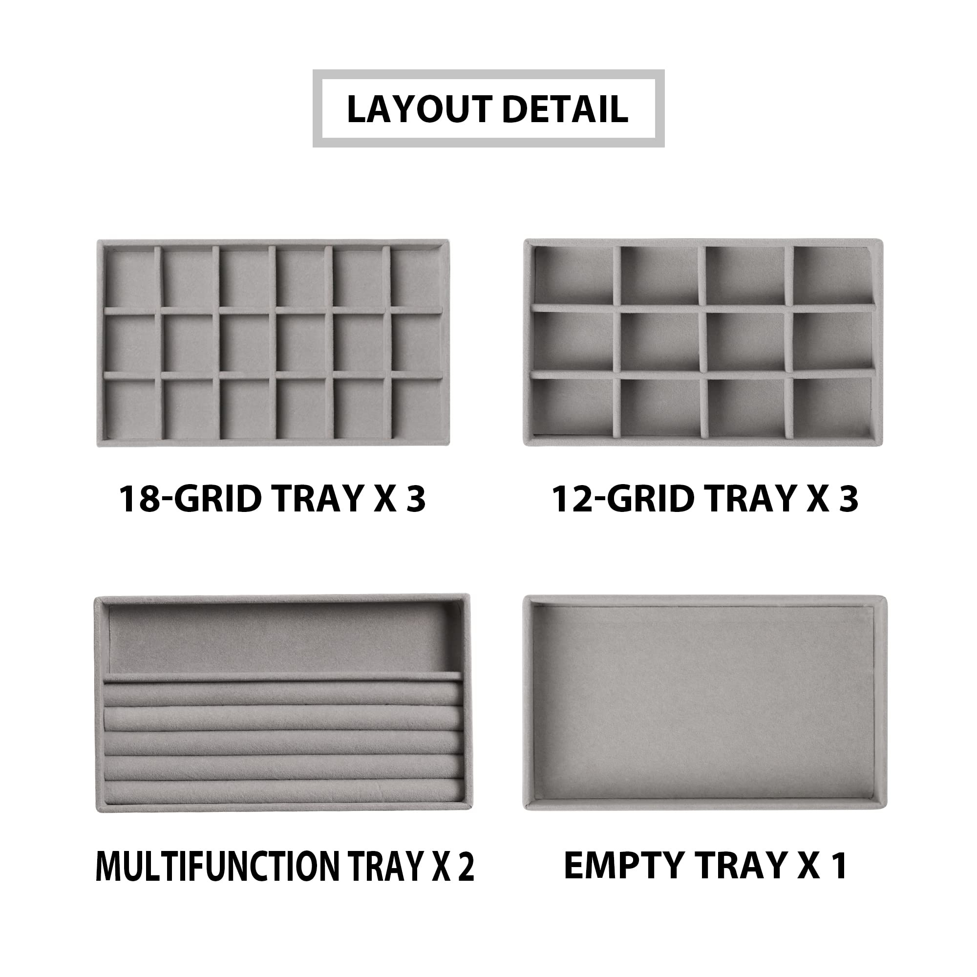 Frebeauty Jewelry Organizer Tray,Stackable Velvet Jewelry Trays,Drawer Inserts Earring Organizer For Women Jewelry Storage Displ