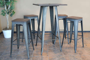 Amerihiome Bsset37 Loft Rustic Gunmetal Pub Set With Wood Tops - 5 Piece