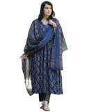 Gosriki Women'S Rayon Blend Printed Anarkali Kurta With Pant & Dupatta (Ampm Blue-Gs_L_Blue_Large),Blue,,B0DBG2HK5T