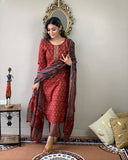 Gosriki Women'S Cotton Blend Straight Printed Kurta With Pant & Dupatta (Sahdev-Red-Gs_S_Red_Small),Red,,B0CD7RM5J1