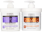 Advanced Clinicals Hyaluronic Acid Moisturzier + Brightening Vitamin C Cream 2pc Skincare Set For Women & Men | Face Moisturizer