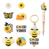 FASHEWELRY 8Pcs Sunflower Butterfly Bee Spring PVC Silicone Focal Beads for Keychain Pens Making Yellow Flower Insect Pen Bead S
