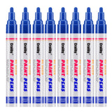 Blue Paint Markers, 8 Pack Oil-Based Waterproof Quick Dry Permanent Paint Pen Set for Rocks Painting, Wood, Fabric, Plastic, Can