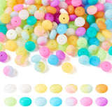 Boutigem 140Pcs 14mm Glow in Dark Flat Round Rondelle Silicone Beads Luminous Abacus Focal Beads Colorful Chunky Rubber Loose Sp