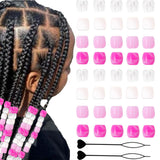 Zhbrchz 182pcs Hair Beads Kit for Hair Braids for Girls Including 180pcs 12x11mm Pink Pony Beads and 2pcs Quick Beaders