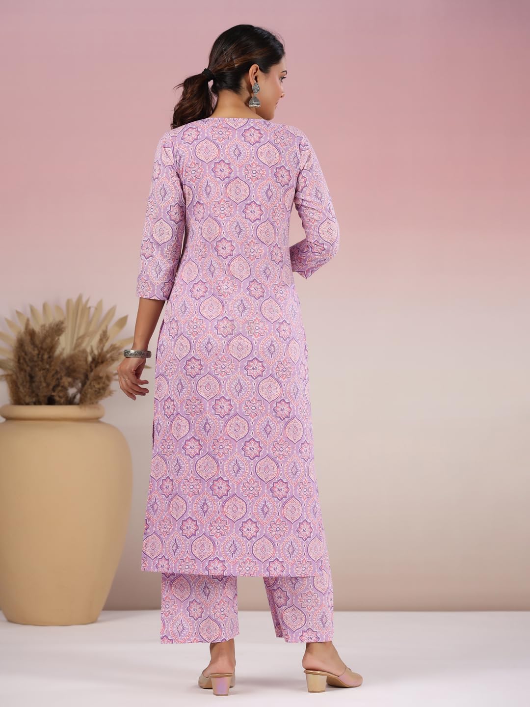 Gosriki Women'S Rayon Blend Straight Printed Kurta With Palazzo (Diroz Green_L_Green_Large),Purple,,B0CYGXY6PQ