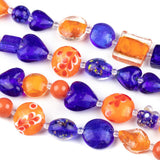 Cherry Blossom Beads Handmade Lampwork Glass Cobalt Blue and Orange Mixed Beads - Bulk 4 Assorted 8-Inch Strands