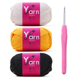 Sekafris Crochet Yarn - Cotton Yarn for Crocheting & Knitting - Chunky Cotton-Nylon Blend (Black+White+Golden Yellow)